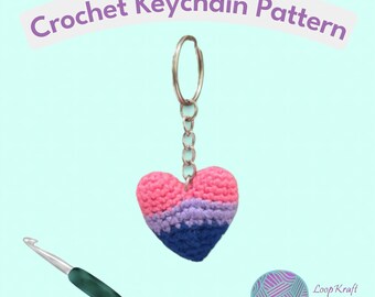 Crochet Mini Bisexual Pride Heart Keychain PDF Pattern Download