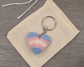 Crochet Mini Trans Pride Heart Keychain