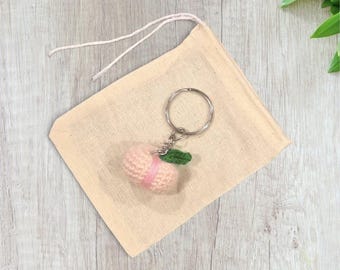 Crochet Mini Peach Keychain