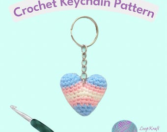 Crochet Mini Trans Pride Heart Keychain PDF Pattern Download