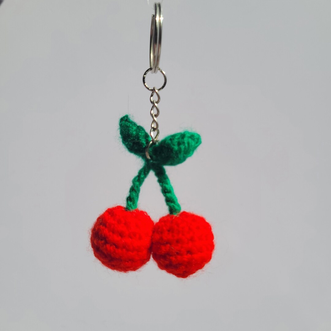 Crochet Mini Cherries Keychain Etsy