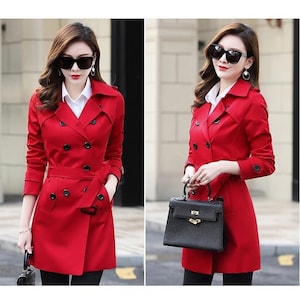 Short Women/'s Jacket Scarlet Red Blazer Spring Jacket Vintage Red Jacket Large Size Jacket Long Sleeves Cardigan Ladies Clothing