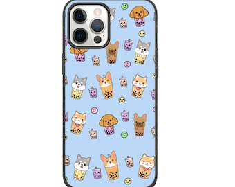 Bonito bolha chá capa protetora kawaii estético cão boba iphone 13 pro max iphone 12 pro max iphone 11 caso iphone xr s22 s21 s20 plus