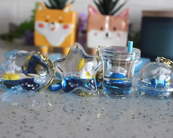 Kawaii Zimt Hund Stern Wolke Raum Schiff, Bubble Tea Flüssigkeit Schlüsselanhänger Schlüsselring, niedliche Perle Schwimmende Treibsand Anhänger Schlüssel Charme Fidget Shaker