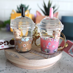Kawaii Bear Boba Milk Tea, Bubble Tea Liquid Keychain, Cute Pearl Milk ...