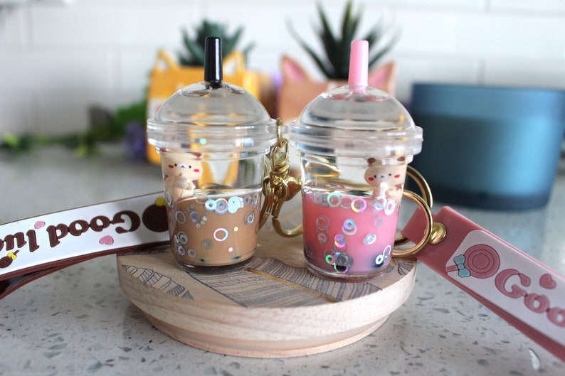 Kawaii Bear Boba Milk Tea, Bubble Tea Liquid Keychain, Cute Pearl Milk ...