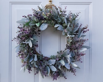 Lambs Ear & Eucalyptus Wreath, Year Round Wreath, Indoor Wreath, Farmhouse Wreath, Greenery Wreath, Door Wreath, Handmade Wreath