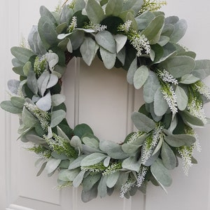 Lambs Ear & Eucalyptus Wreath, Year Round Wreath, Indoor Wreath, Farmhouse Wreath, Greenery Wreath, Door Wreath, Handmade Wreath image 3