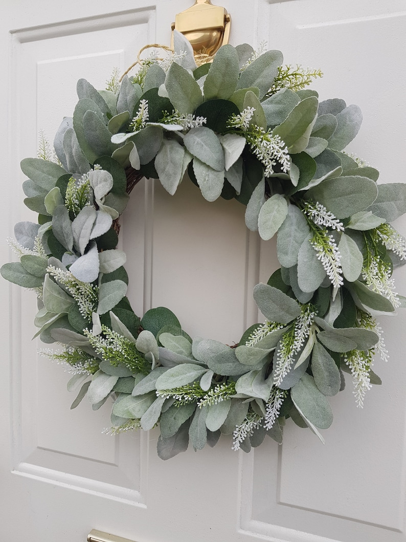 Lambs Ear & Eucalyptus Wreath, Year Round Wreath, Indoor Wreath, Farmhouse Wreath, Greenery Wreath, Door Wreath, Handmade Wreath image 3