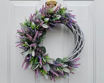 Eucalyptus and Lavender Wreath for Front Door, Year Round Wreath, Indoor Wreath, Farmhouse Wreath, Greenery Wreath, Door Wreath, Half Wreath