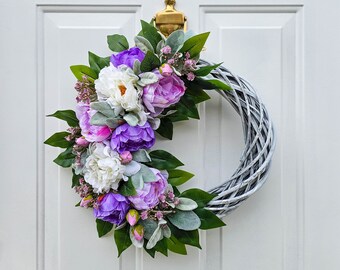Purple Peony and Hydrangea Wreath for Front Door