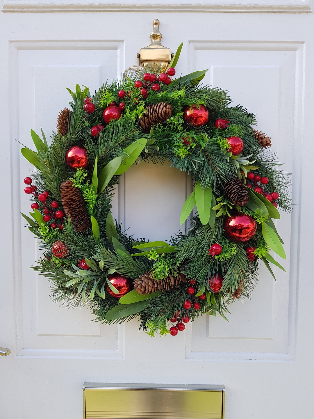 Christmas Wreath for Front Door With Artificial Red Winter Berries ...