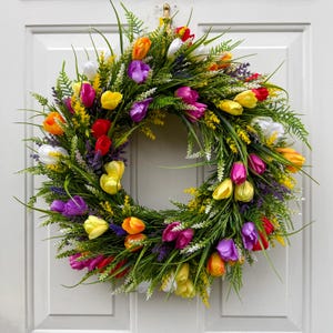Tulip Wreath For Front Door, Spring And Summer Wreath