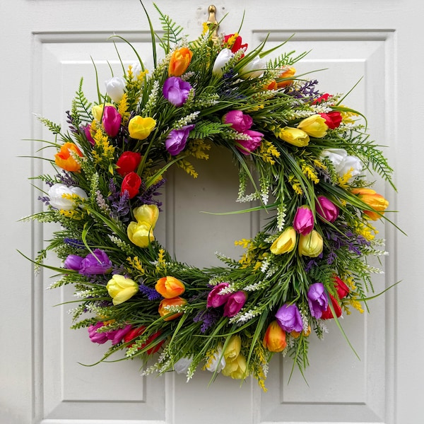 Tulip Wreath For Front Door, Spring And Summer Wreath