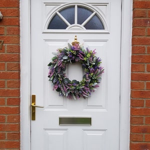 Corona di eucalipto e lavanda per porta d'ingresso, corona tutto l'anno, corona interna, corona della fattoria, corona verde, corona della porta immagine 4