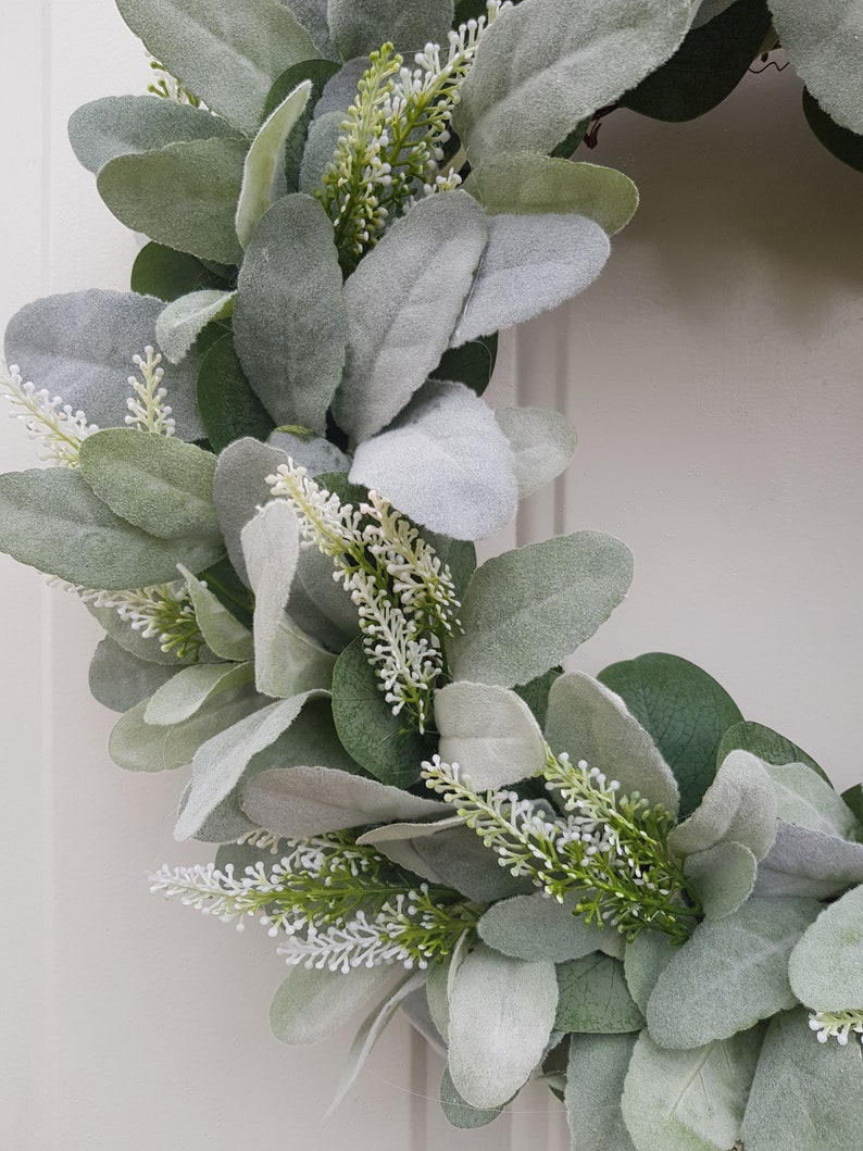 Lambs Ear & Eucalyptus Wreath, Year Round Wreath, Indoor Wreath, Farmhouse Wreath, Greenery Wreath, Door Wreath, Handmade Wreath image 5