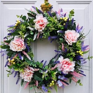 Summer Floral Peony Wreath, Wreath For Front Door, Artificial Wreath