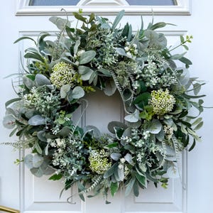 Mixed Greenery Wreath for All Seasons Everyday Front Door Decoration