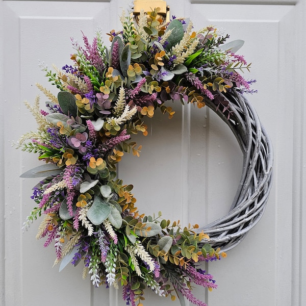 Eucalyptus and Lavender Wreath for Front Door, Year Round Wreath, Indoor Wreath, Farmhouse Wreath, Greenery Wreath, Door Wreath, Half Wreath
