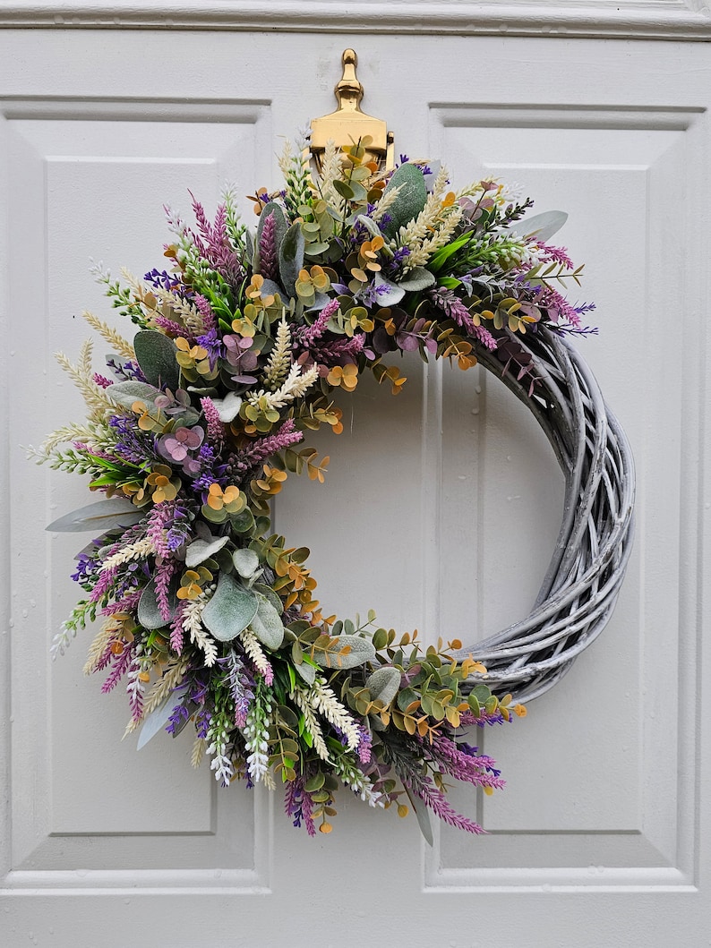 Eucalyptus and Lavender Wreath for Front Door, Year Round Wreath, Indoor Wreath, Farmhouse Wreath, Greenery Wreath, Door Wreath, Half Wreath image 1