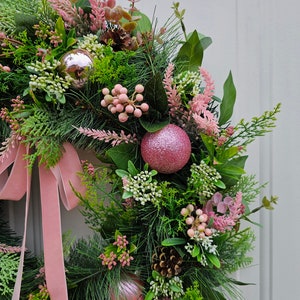 Christmas Wreath For Front Door with Natural Pinecones, Artificial Foliage and Christmas Baubles image 4