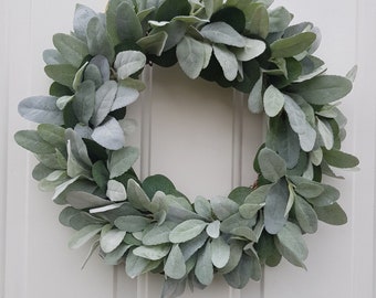 Lambs Ear & Eucalyptus Wreath, Year Round Wreath, Indoor Wreath, Farmhouse Wreath, Greenery Wreath, Door Wreath, Handmade Wreath