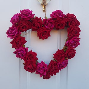 Valentines Day Wreath, Decorative Wreath, Mothers Day Gift, Front Door Wreath, Artificial Floral Wreath, Summer Wreath, Red Rose Heart