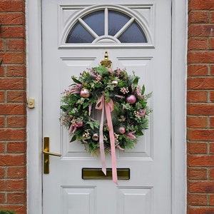 Christmas Wreath For Front Door with Natural Pinecones, Artificial Foliage and Christmas Baubles image 5
