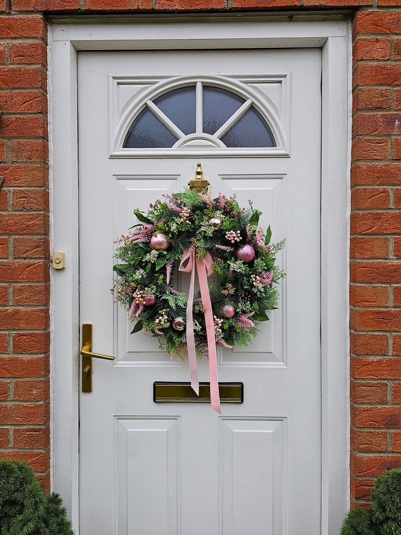 Christmas Wreath For Front Door with Natural Pinecones, Artificial Foliage and Christmas Baubles image 5