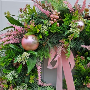 Christmas Wreath For Front Door with Natural Pinecones, Artificial Foliage and Christmas Baubles image 2