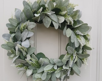 Lambs Ear & Eucalyptus Wreath, Year Round Wreath, Indoor Wreath, Farmhouse Wreath, Greenery Wreath, Door Wreath, Handmade Wreath