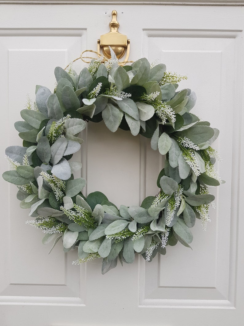 Lambs Ear & Eucalyptus Wreath, Year Round Wreath, Indoor Wreath, Farmhouse Wreath, Greenery Wreath, Door Wreath, Handmade Wreath image 1