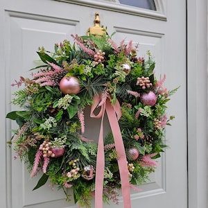 Christmas Wreath For Front Door with Natural Pinecones, Artificial Foliage and Christmas Baubles image 3