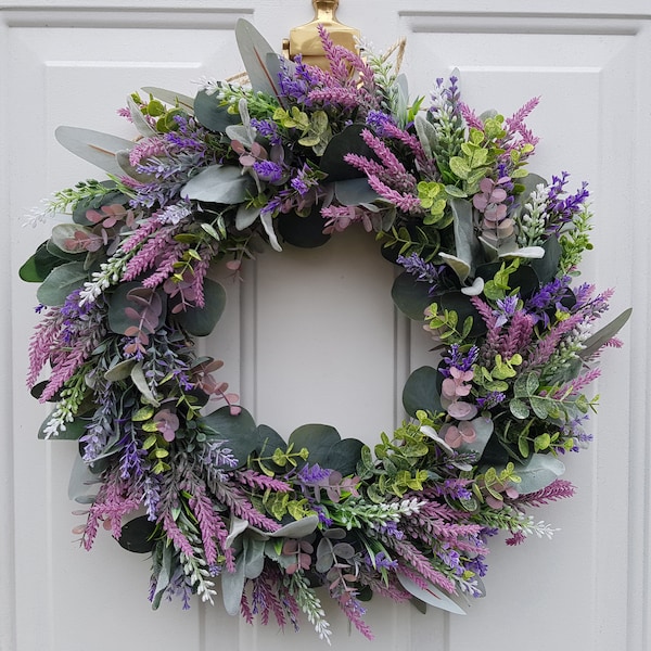 Eucalyptus and Lavender Wreath for Front Door, Year Round Wreath, Indoor Wreath, Farmhouse Wreath, Greenery Wreath, Door Wreath