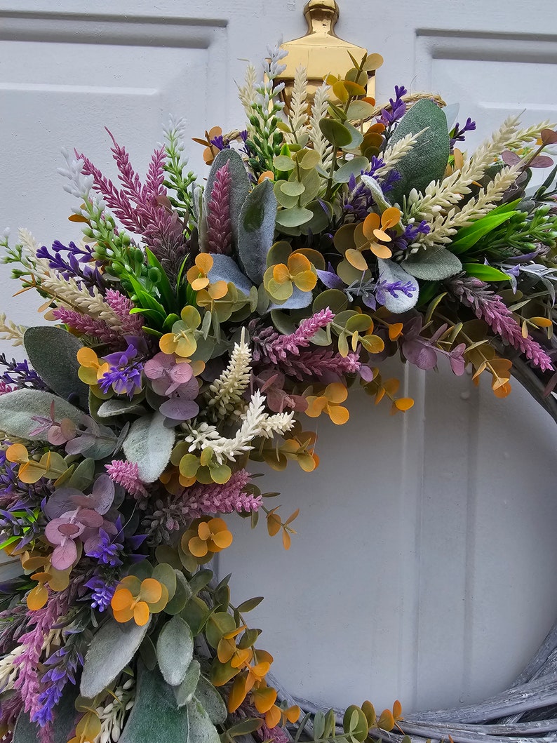 Eucalyptus and Lavender Wreath for Front Door, Year Round Wreath, Indoor Wreath, Farmhouse Wreath, Greenery Wreath, Door Wreath, Half Wreath image 2