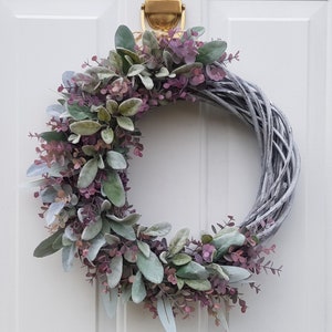 Oreilles d&#39;agneau et couronne d&#39;eucalyptus, couronne toute l&#39;année, couronne d&#39;intérieur, couronne de ferme, couronne de verdure, couronne de porte, demi-guirlande faite main