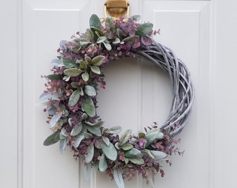 Lambs Ear & Eucalyptus Wreath, Year Round Wreath, Indoor Wreath, Farmhouse Wreath, Greenery Wreath, Door Wreath, Handmade Wreath Half Wreath