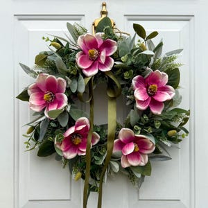 Magnolia and Lamb&#39;s Ear Wreath, Door Decor, Year-Round Greenery Wreath For Front Door, Artificial Wreath