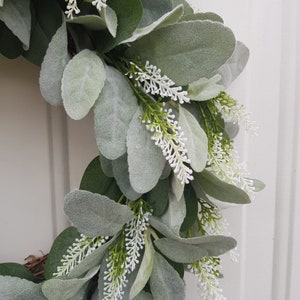 Lambs Ear & Eucalyptus Wreath, Year Round Wreath, Indoor Wreath, Farmhouse Wreath, Greenery Wreath, Door Wreath, Handmade Wreath image 4