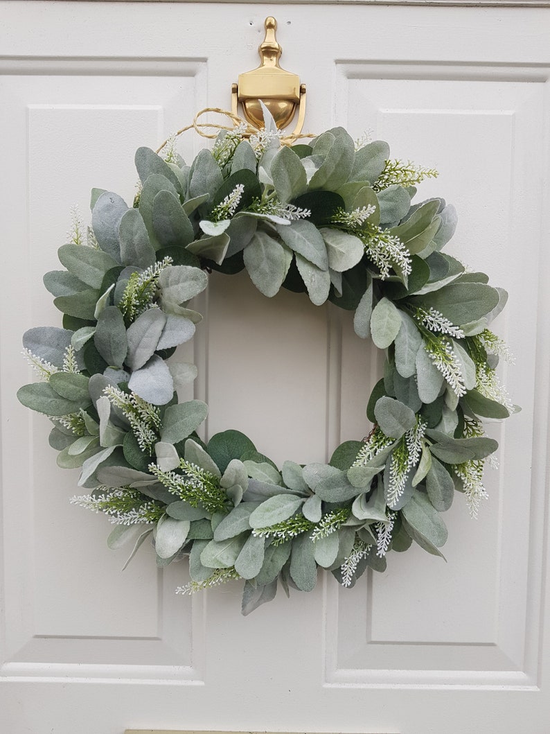 Lambs Ear & Eucalyptus Wreath, Year Round Wreath, Indoor Wreath, Farmhouse Wreath, Greenery Wreath, Door Wreath, Handmade Wreath image 2