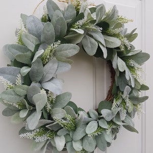 Lambs Ear & Eucalyptus Wreath, Year Round Wreath, Indoor Wreath, Farmhouse Wreath, Greenery Wreath, Door Wreath, Handmade Wreath image 7