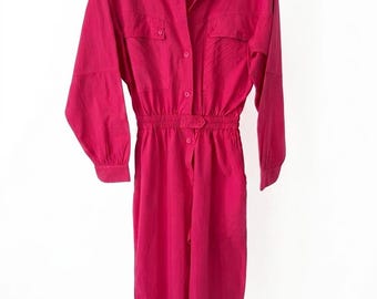 Vintage 80s Diane Von Furstenberg Sport Jumpsuit: Fuchsia Cotton, Size Small