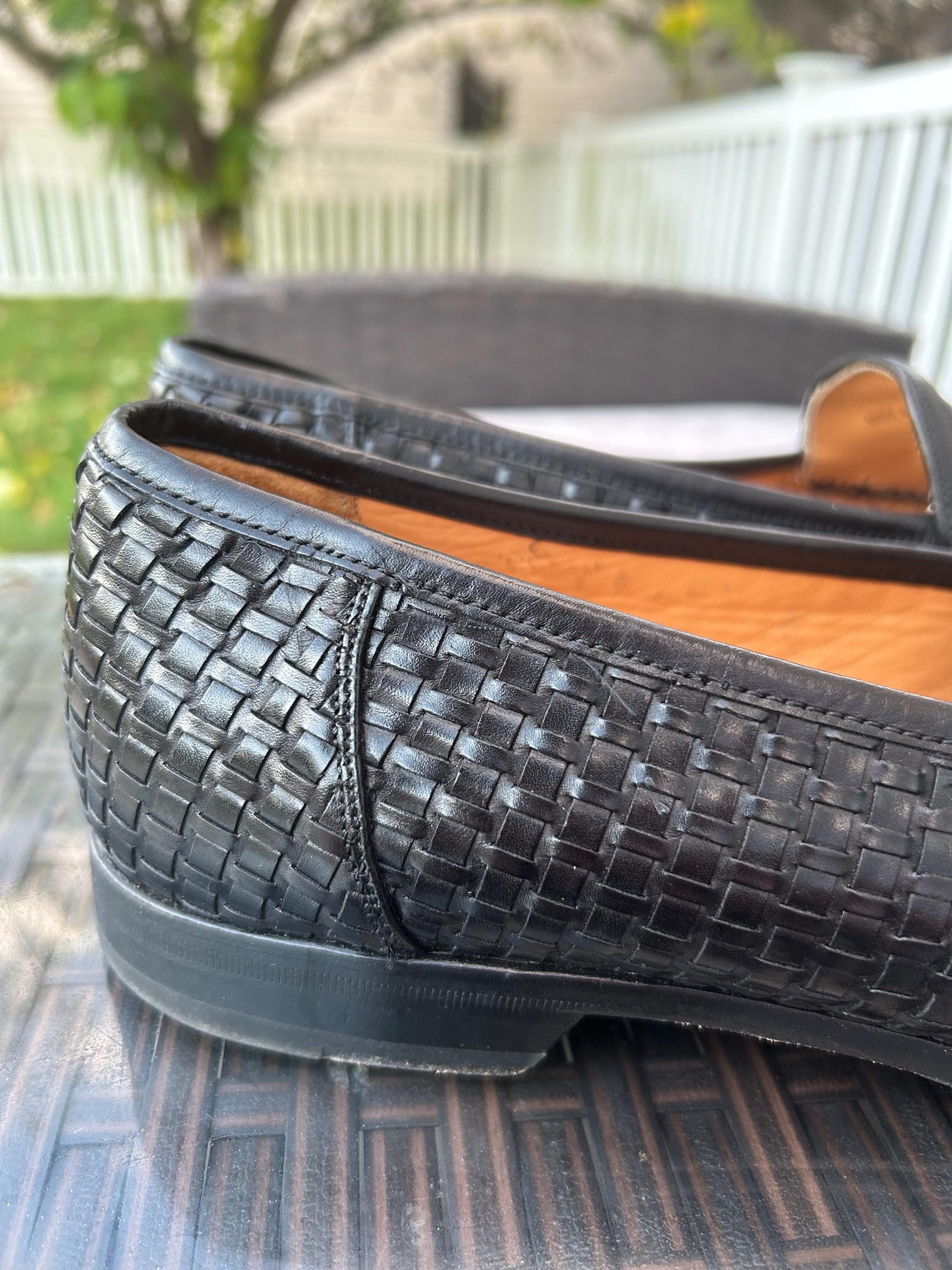 Vintage Mezlan Spain Black Leather Woven Slip on Tassel 