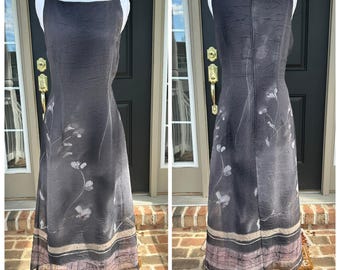 Vintage 1990s grey watercolor abstract crinkle sheer sleeveless maxi dress whimsygoth 12
