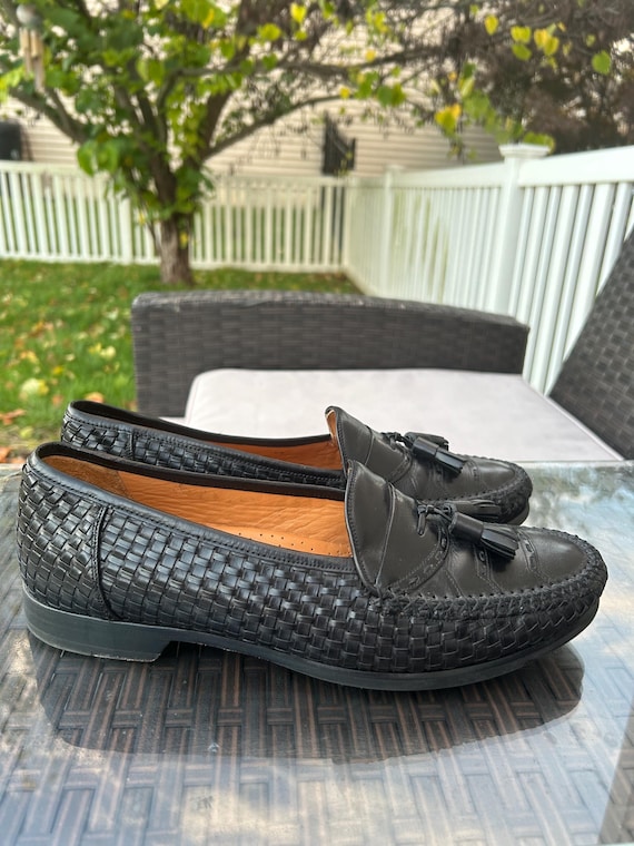 Mezlan Men’s Black Woven Leather Slip-On Loafers, Size 9.5 WOVEN Leather Loafers MEZLAN Black Leather Loafers Kiltie  main image 3
