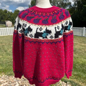 Vintage 80s 90s Northern Isles Hand Embroidered Knit Scottish 