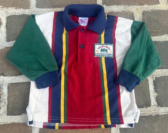 Vintage 80s 90s Buster Brown Hiking Adventures colorblock striped rugby polo shirt 18 months 2T