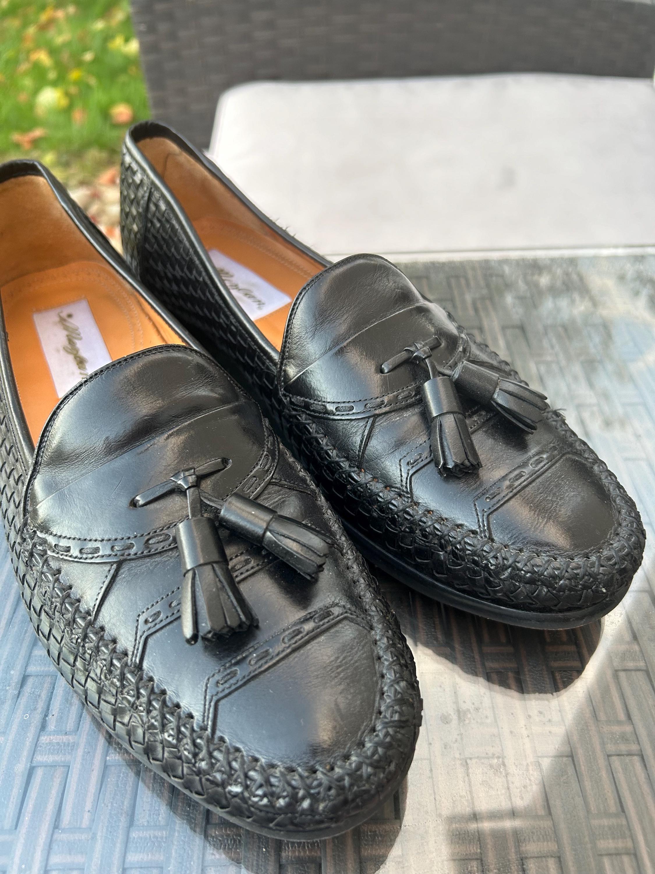Mezlan Carmel Mens Black Woven Leather Tassel Loafers Shoes Made in Spain SZ 11 Vintage Mezlan Spain Black Leather Woven Slip on Tassel  main image 2