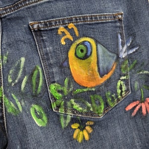 Cortar shorts.birds,flowers,butterflies sz14 mezclilla pintada personalizada upcycled Sonoma. inv435