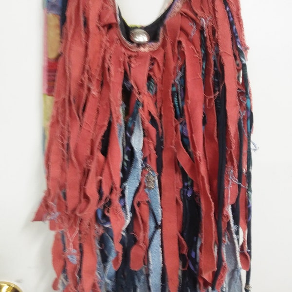 upcycled hippie boho crossbody bag w fringe one of a kind machine washable inv274